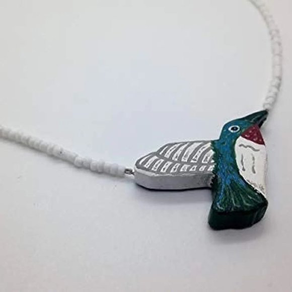 Wooden beaded Hummingbird necklace handmade handcrafted - Picture 3 of 6